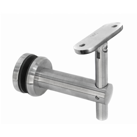 Strofix glass-mounted handrail bracket D50 flat adjustable, satin AISI 304, with adjustable height and support plate