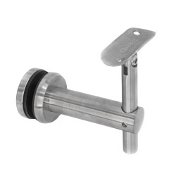 Strofix glass-mounted handrail bracket D50 42.4 adjustable, satin AISI 304, curved saddle for round ø42.4 mm pipe