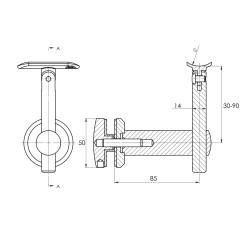 Strofix glass-mounted handrail bracket D50 42.4 showing curved saddle and ø50 mm glass-contact base