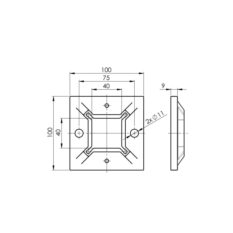 Base Plate 40x40 100x100 h18 Heavy-Duty | Strofix