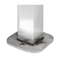 Strofix 85x85 AISI 316 square base plate top view showing bolt hole positions for 40x40 mm post