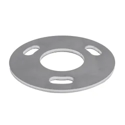 Strofix AISI 304 round base plate D80 h 4 mm for Ø42.4 mm post tube, top view showing 2-3 bolt hole options