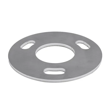 Strofix AISI 304 round base plate D80 h 4 mm for Ø42.4 mm post tube, top view showing 2-3 bolt hole options
