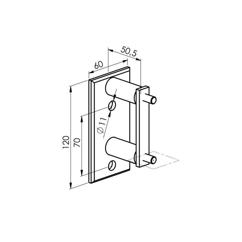 Strofix side fastening 120x60 for square post showing tall bolt pattern for side-mounting