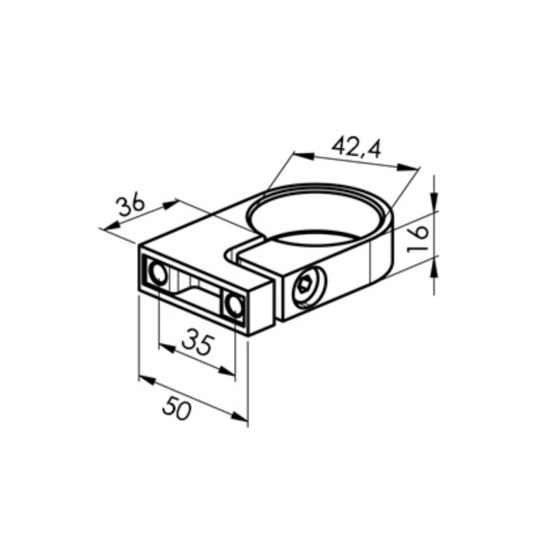 Strofix upright assembly clamp 42.4 showing flat-mount base and clamping body for round post