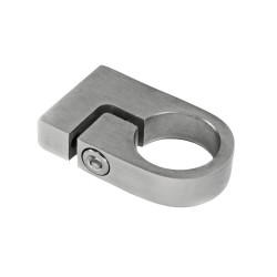Strofix upright assembly clamp 42.4 mm satin, AISI 304 no-weld clamp gripping a Ø42.4 mm round railing post with M8 screw