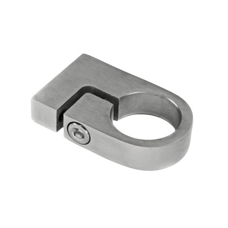 Strofix upright assembly clamp 42.4 mm satin, AISI 304 no-weld clamp gripping a Ø42.4 mm round railing post with M8 screw
