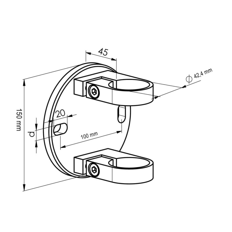 Strofix side fastening D150 large round plate showing wide footprint for side-mounting a round post