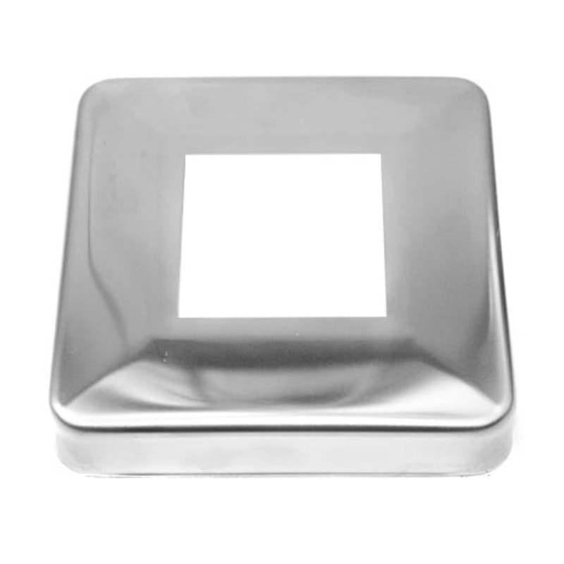 Strofix base cover for 40x40 mm square post, 90x90 mm polished, AISI 304 square decorative cover with square opening