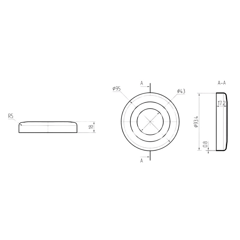 Strofix Ø95 polished base cover top view showing mirror-finish round disc for Ø42.4 mm post