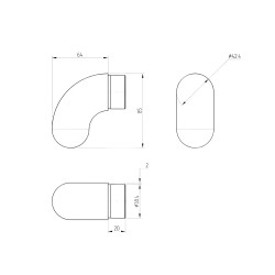 Elbow end cap rounded 42.4 x 2 mm, Polished, 90° | Strofix