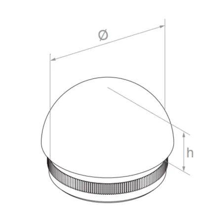 Strofix ellipsoid end cap side view showing 24-27 mm dome height and press-fit insertion