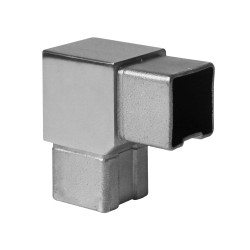 Strofix AISI 304 satin flush elbow 90° for 40x40 mm square tube, showing smooth right-angle joint