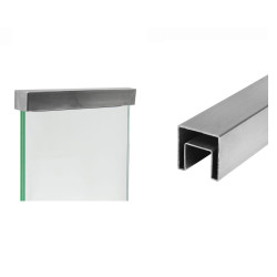 Strofix applied handrail 40x40 placed on glass, satin AISI 304 316, square-profile top rail seated on a glass balustrade panel