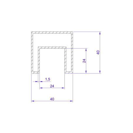 Handrail 40x40 placed on glass, Satin, 2500-5000mm