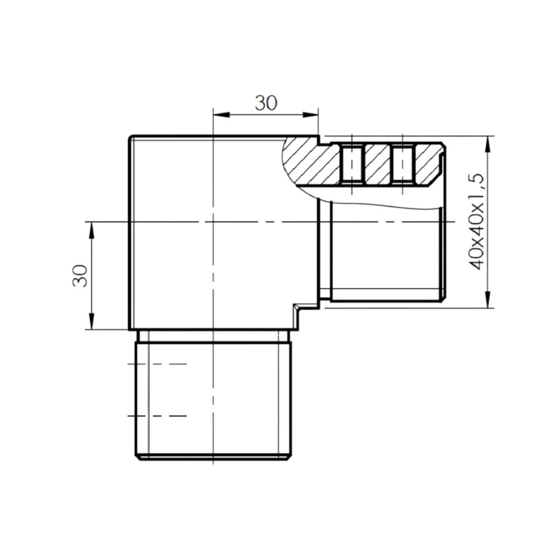Vertical elbow for handrail 40x40mm, Satin, 90°