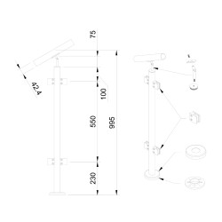 Strofix Ø42.4 stair glass railing post, 960 mm high, with glass clamps following the stair pitch