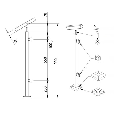 End Stair Glass Railing Post 40x40 Satin | Strofix