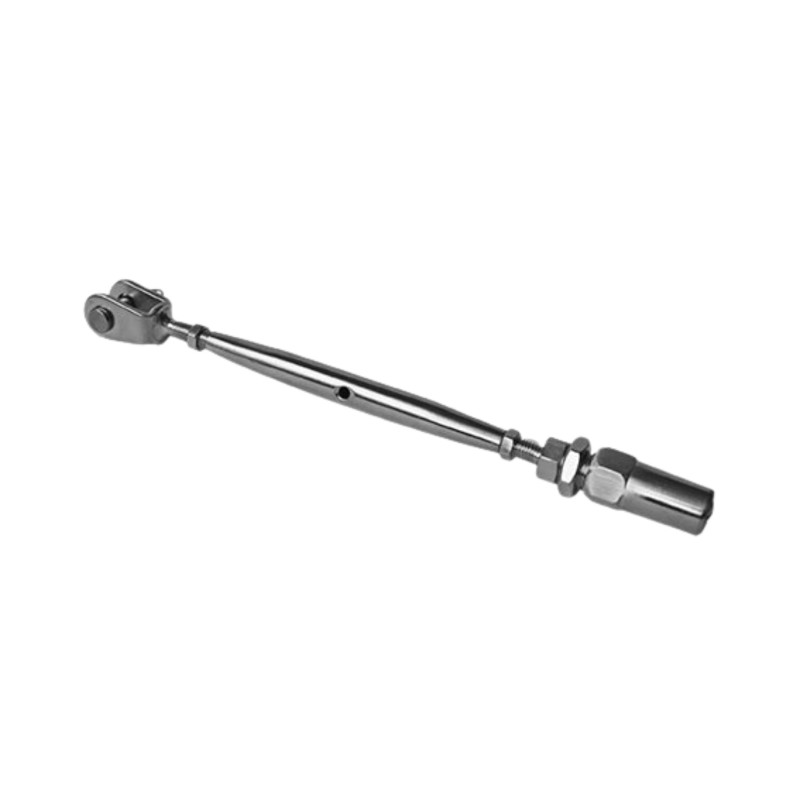 Strofix satin AISI 316 stainless steel adjustable wire rope holder detail with rope clamp