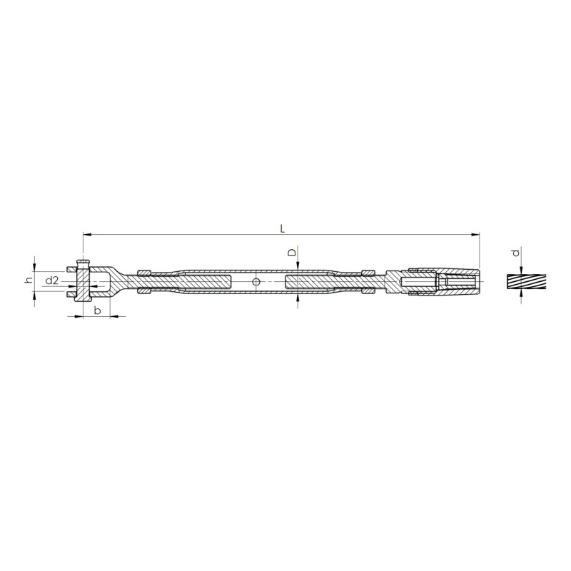 Strofix Ø3 mm troses turētāja sānskats ar regulējamu 150-210 mm attālumu
