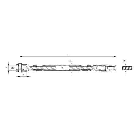 Strofix Ø3 mm troses turētāja sānskats ar regulējamu 150-210 mm attālumu