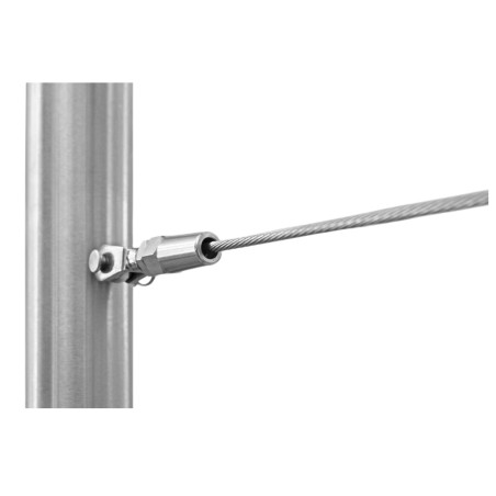 Strofix satin AISI 316 stainless steel 51 mm wire rope holder detail with rope clamp