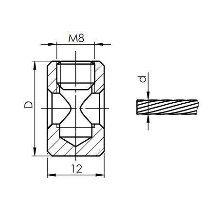 Strofix satin stainless steel Ø3 mm wire rope tensioner detail showing the threaded body