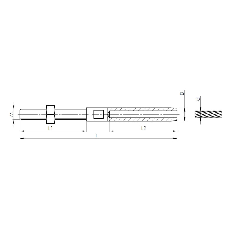 Side view of the Strofix Ø3 mm wire rope holder showing the 100 mm standoff length
