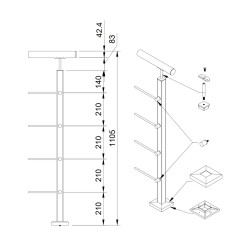 Rod railing system for a flat surface, End Left - 42.4