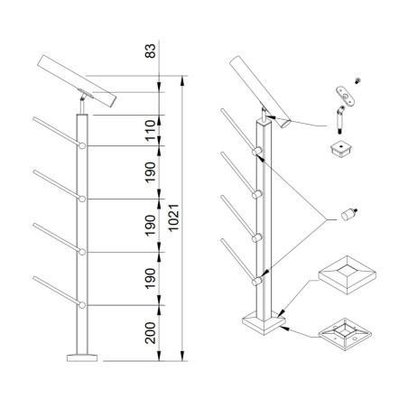 Rod railing system for stairs, End Left - 42.4