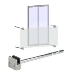 Side profile of Strofix glass holder showing 50x60 mm body and M8 thread connection