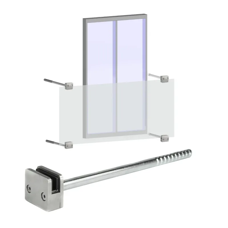 Strofix stikla turētāja sānskats ar redzamu 50x60 mm korpusu un M8 vītnes savienojumu