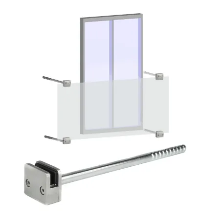 Side profile of Strofix glass holder showing 50x60 mm body and M8 thread connection