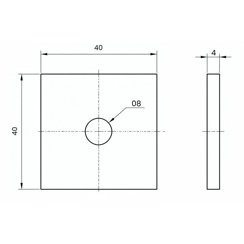 Metināms gala nosegvāks 40x40x4 caurums Ø8 | Strofix