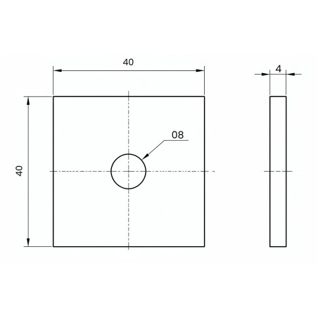 Weld End Cap 40x40x4 Hole Ø8 Raw AISI 304 | Strofix