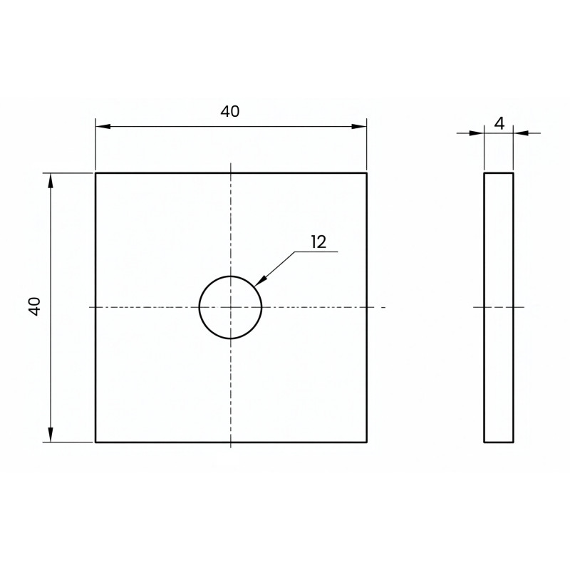 Metināms gala nosegvāks 40x40x4 caurums Ø12 | Strofix