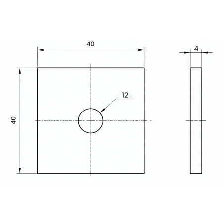 Metināms gala nosegvāks 40x40x4 caurums Ø12 | Strofix