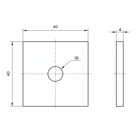Metināms gala nosegvāks 40x40x4 caurums Ø16 | Strofix
