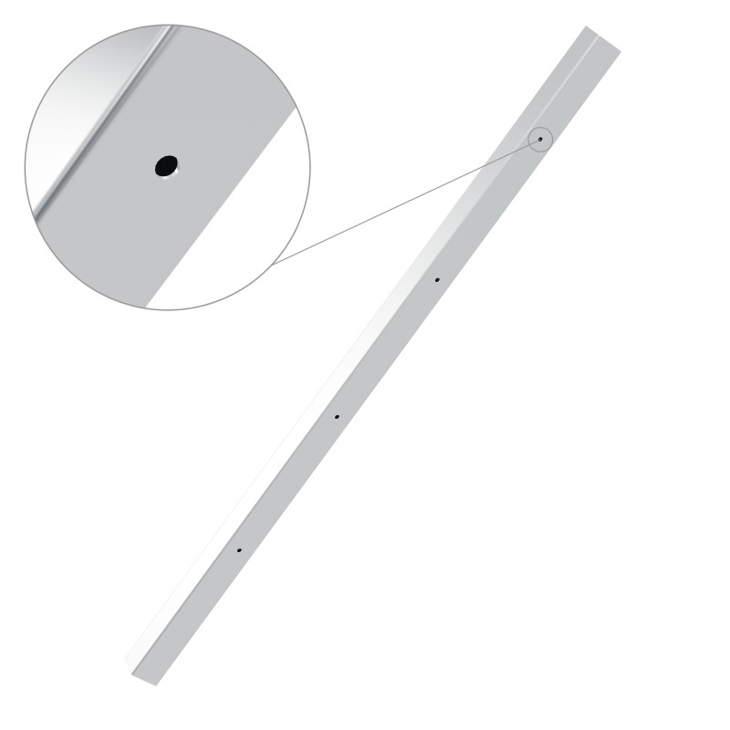 MSC-40-980-R1: stabiņa caurule 40 × 40 × 2 mm, 980 mm, 4 × Ø6 vienā pusē – 3D skats