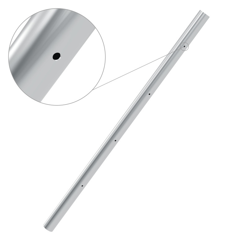 MSC-42-980-R1: stabiņa caurule Ø42,4 × 2 mm, 980 mm, 4 × Ø6 vienā pusē – 3D skats