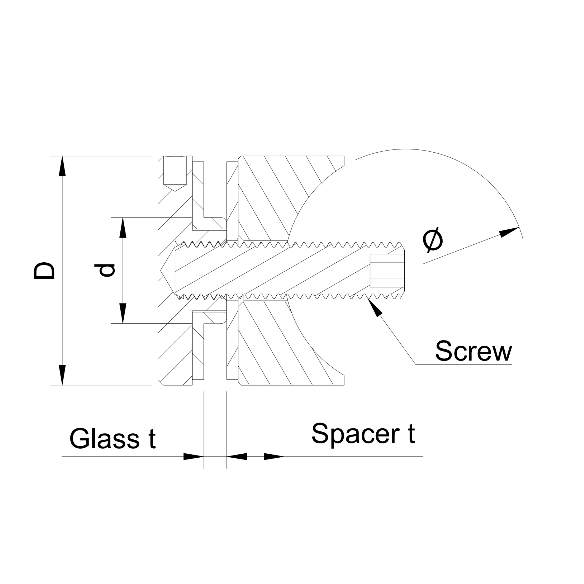 Glass adaptor D40, SS, satin, for tube Ø42.4