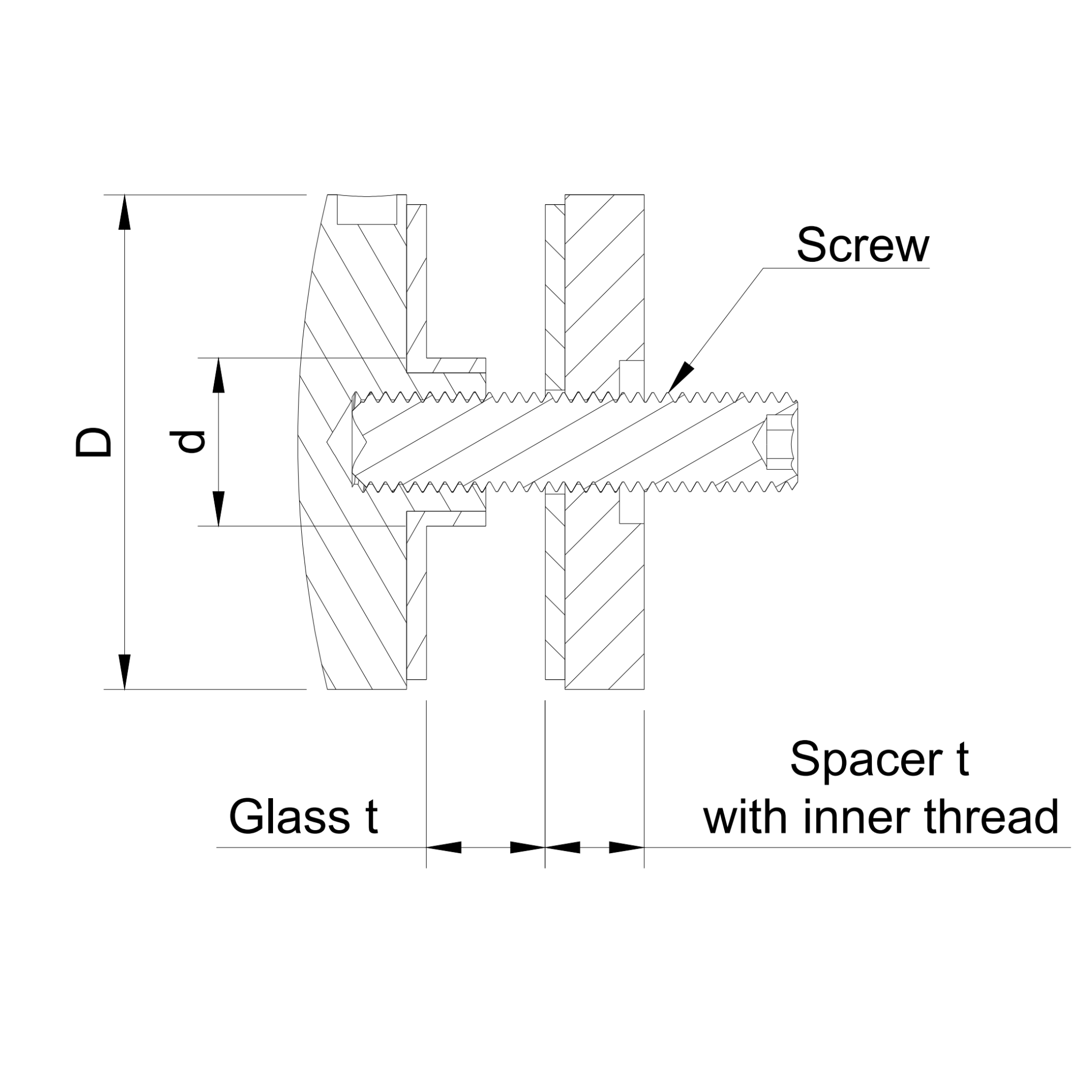 Glass adaptor D50 spherical, with inner thread, SS, satin - Strofix