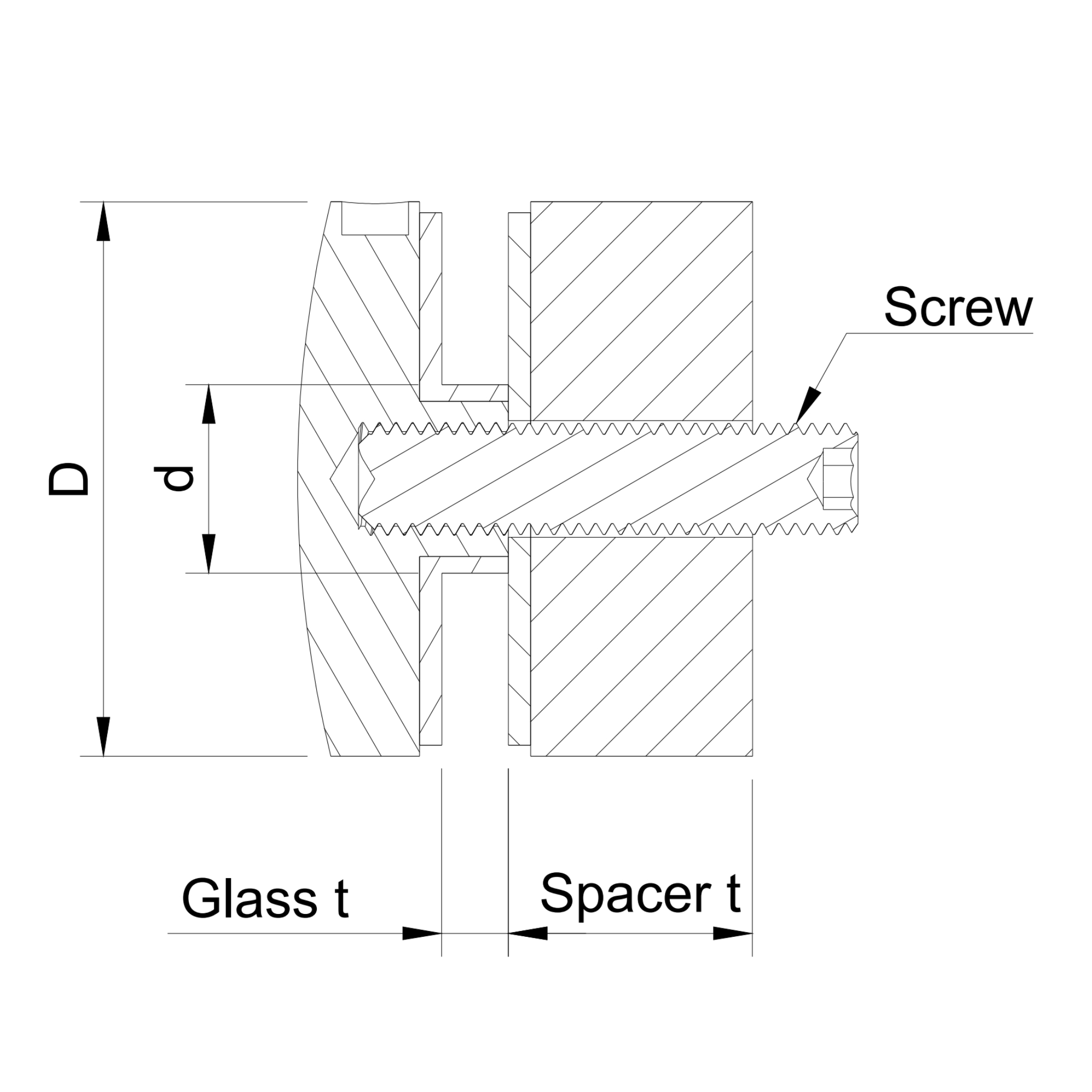 Glass adaptor D50 spherical, SS, satin - Strofix