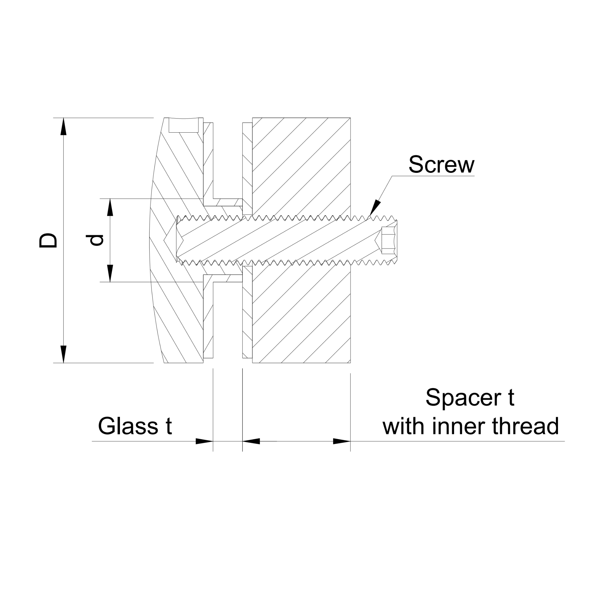 Glass adaptor D50 spherical, with inner thread, SS, satin - Strofix