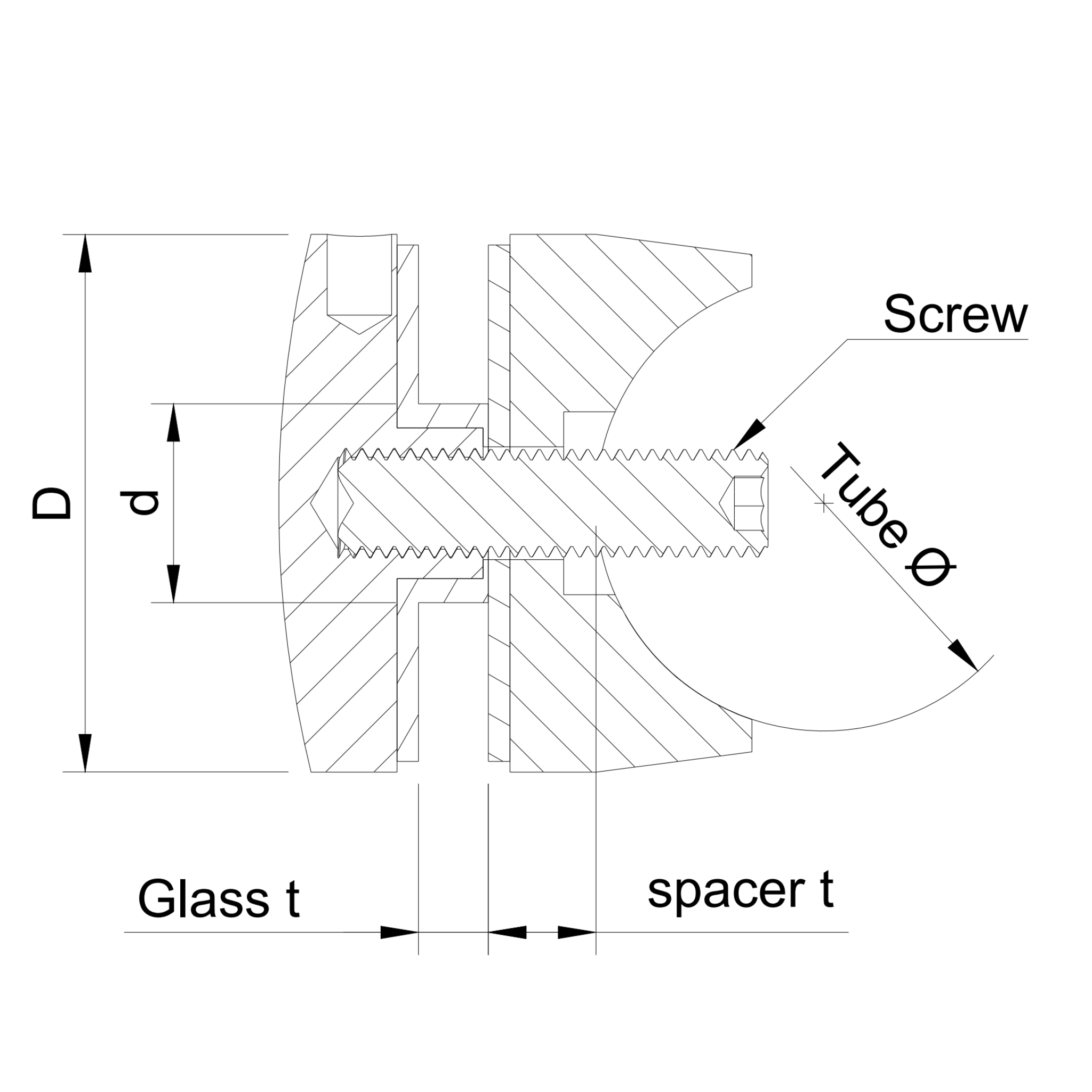 Glass adaptor D50, SS, satin, for tube Ø42.4 - Strofix