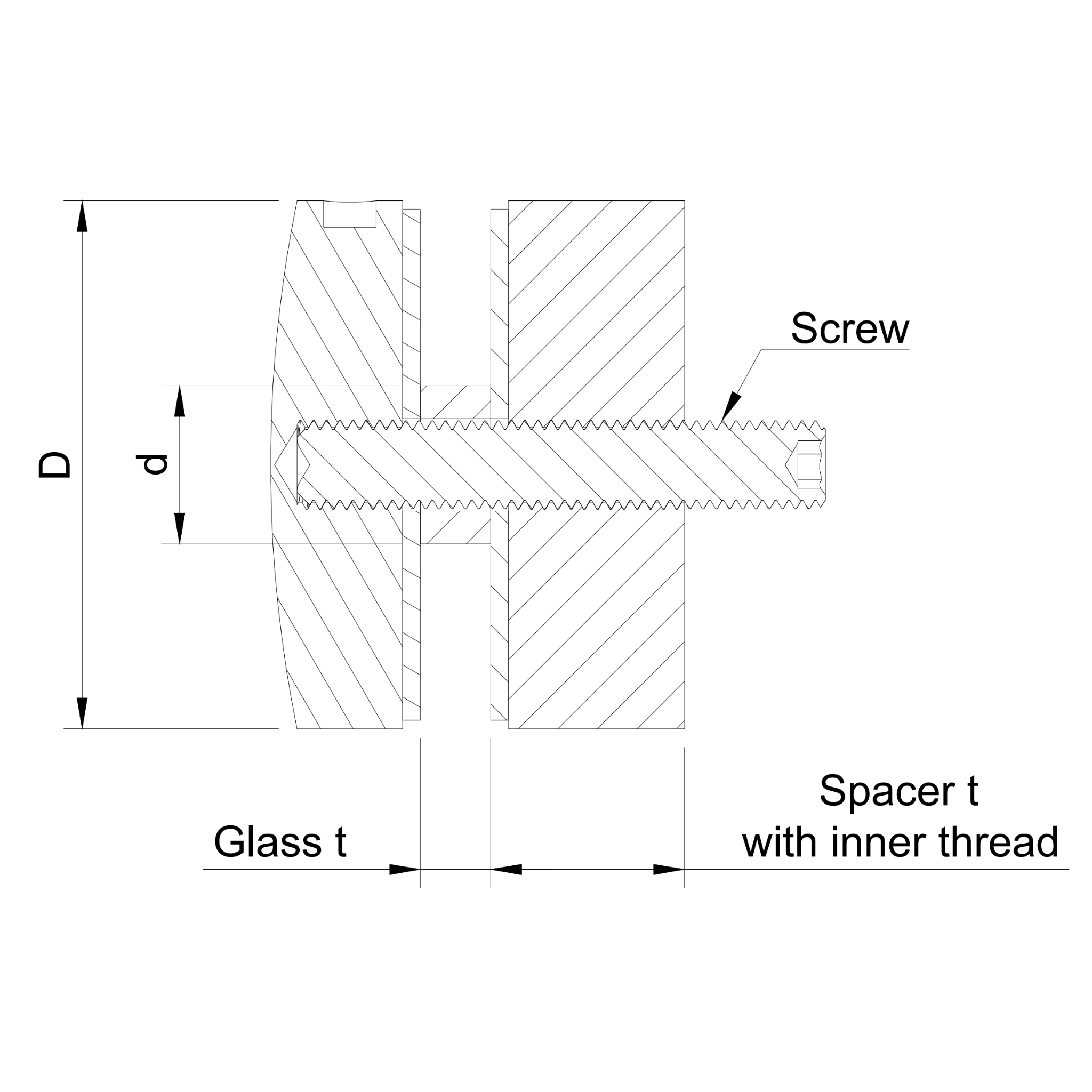 Glass adaptor D60 spherical, with inner thread, SS, satin - Strofix