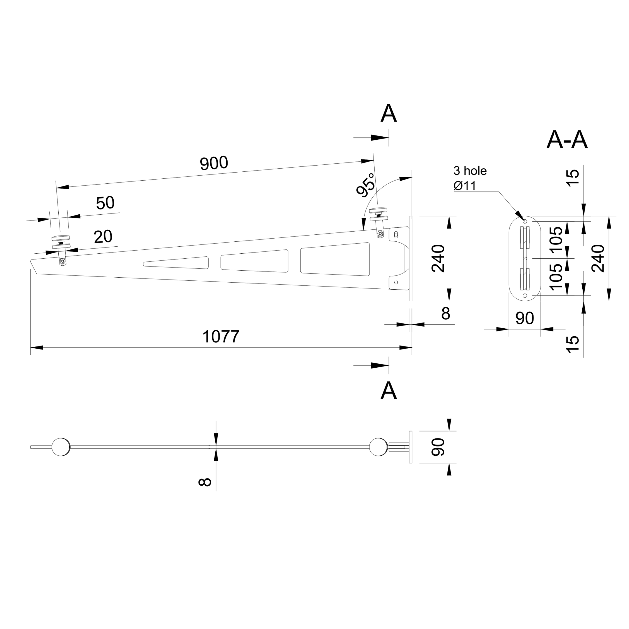 Undersupported bracket for glass canopy, 1100-1300