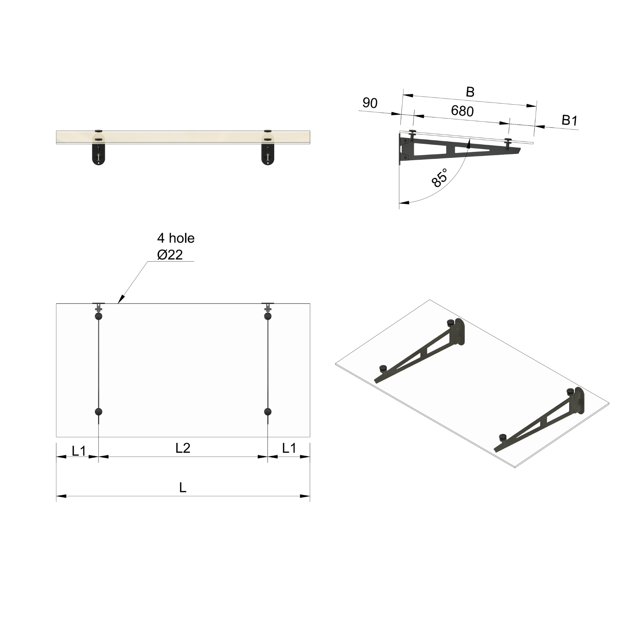 Glass canopy on 2 supports - StroFIX