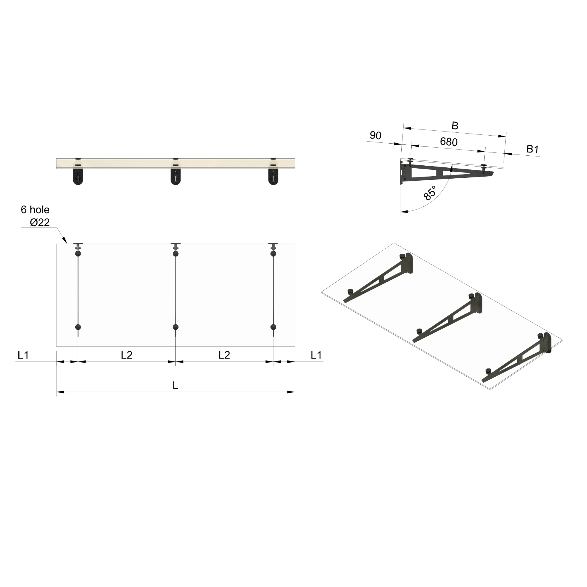 Glass canopy on 3 supports - StroFIX