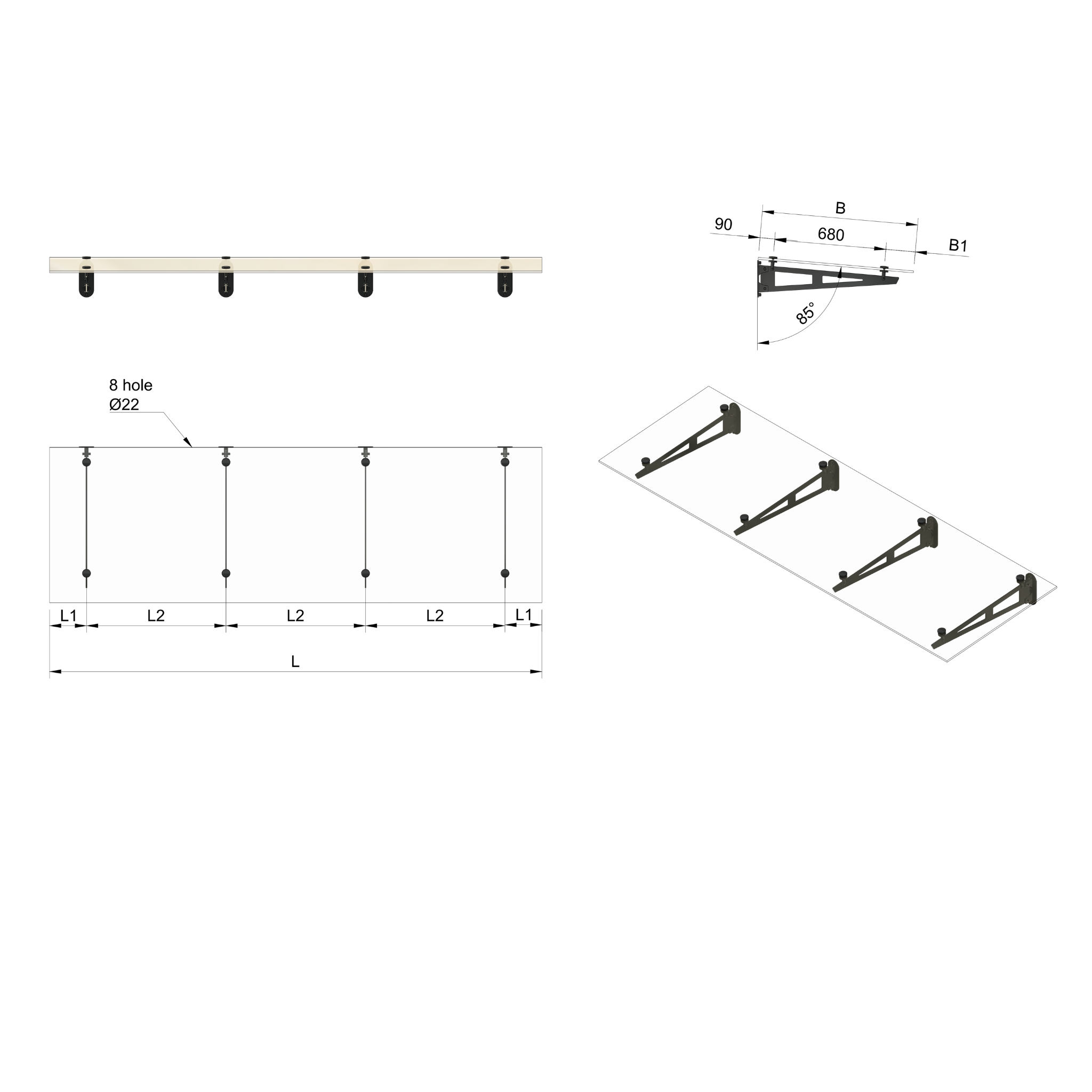 Glass canopy on 4 supports - StroFIX